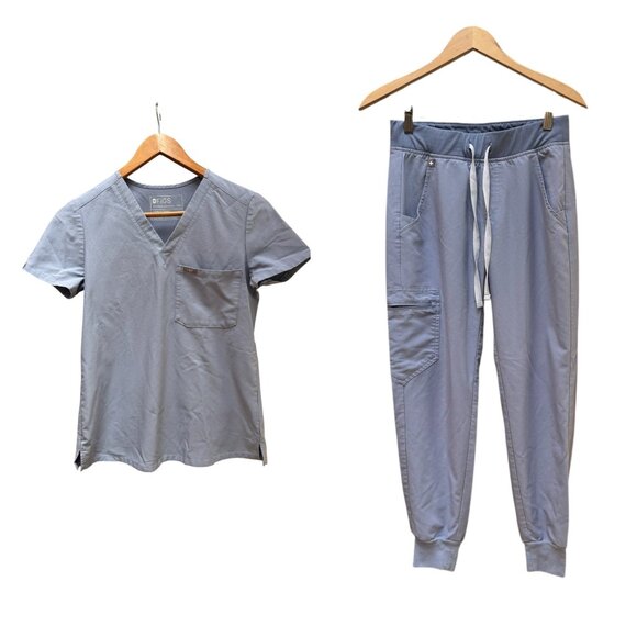 Figs Technical Collection‎ Scrub Set Top (XXS) Jogger Pants (XS) Vapor Blue - Picture 1 of 9
